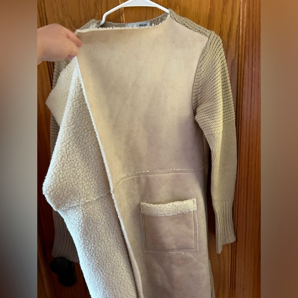WD NY Faux Leather / Sherpa Open Front Cardigan / Duster Size L NWT - Picture 2 of 6